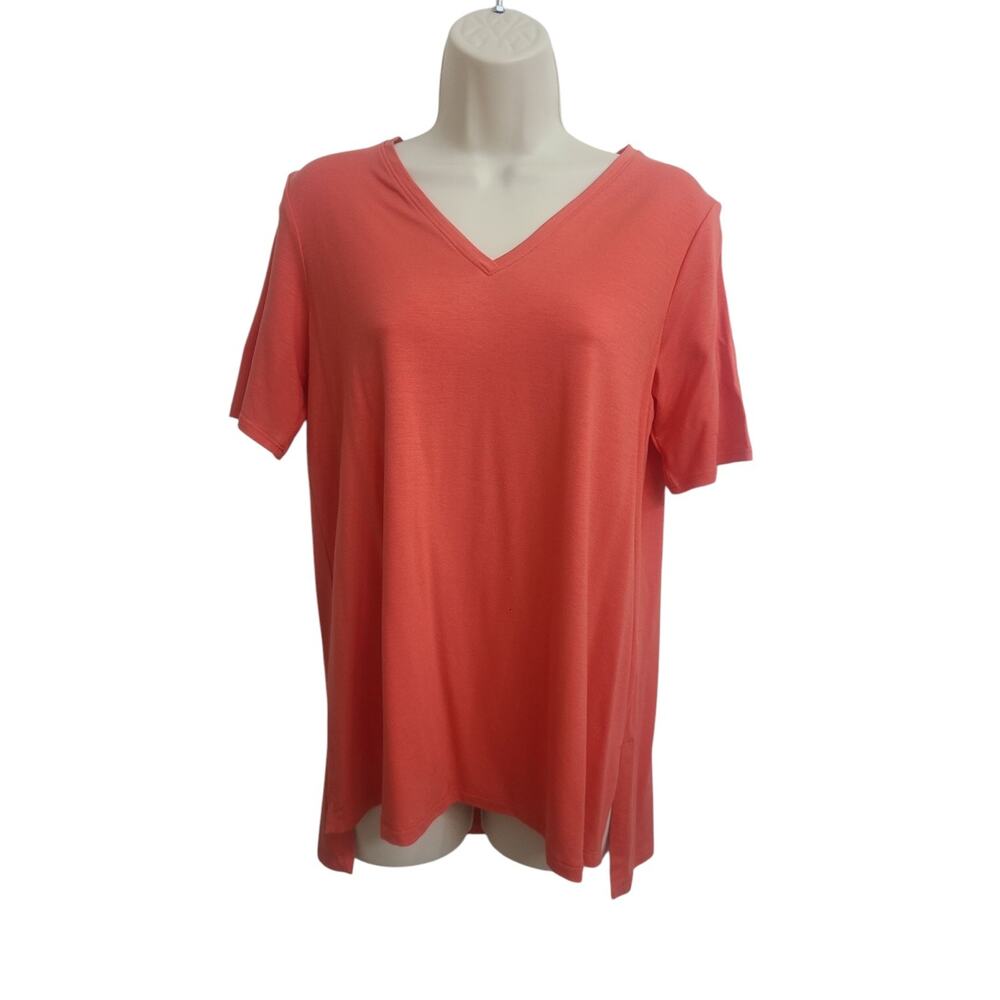 Eileen Fisher Coral V-Neck Tee Top Relaxed Short Sleeve Minimalist Size XS